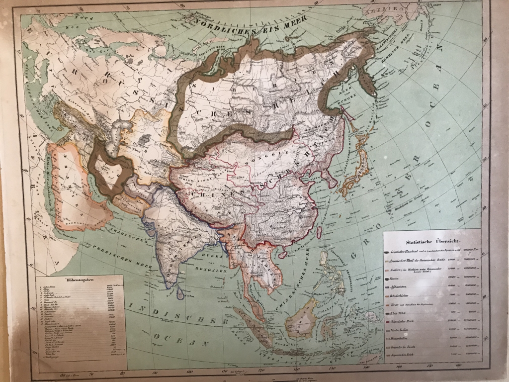 Mapa a color de Asia, hacia 1850. F. Handtke