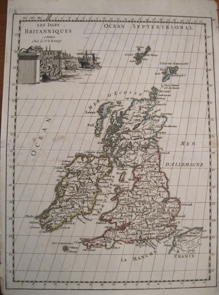 Mapa de las Islas Británicas (Europa), 1756. Le Rouge