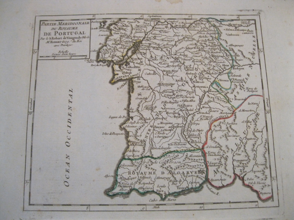 Mapa del centro y sur de Portugal, 1748. Vaugondy