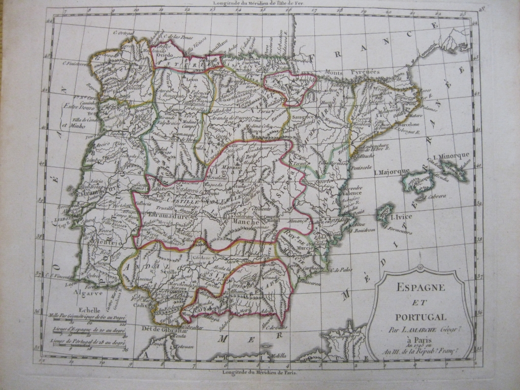 Mapa de España y Portugal, 1799. Delamarche