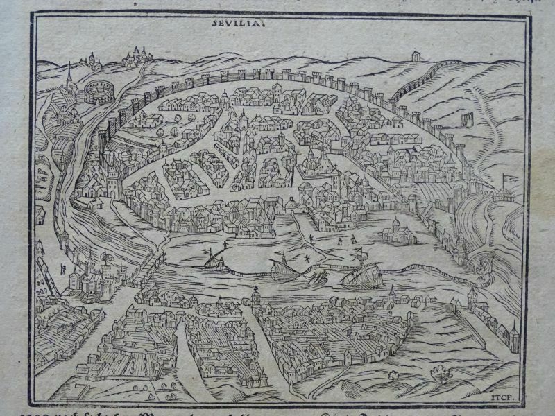 Vista y plano de la ciudad de Sevilla (Andalucía, España), 1614. Münster/Petri
