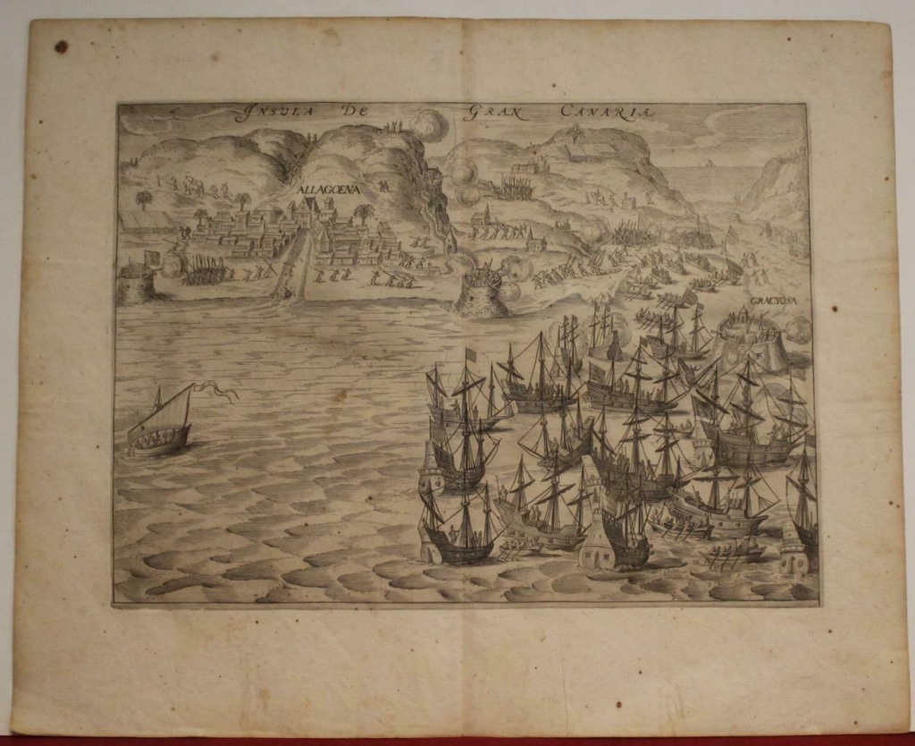 Vista y plano de Las Palmas de Gran Canaria ( España), 1615. Jan Jaszoon Orlers
