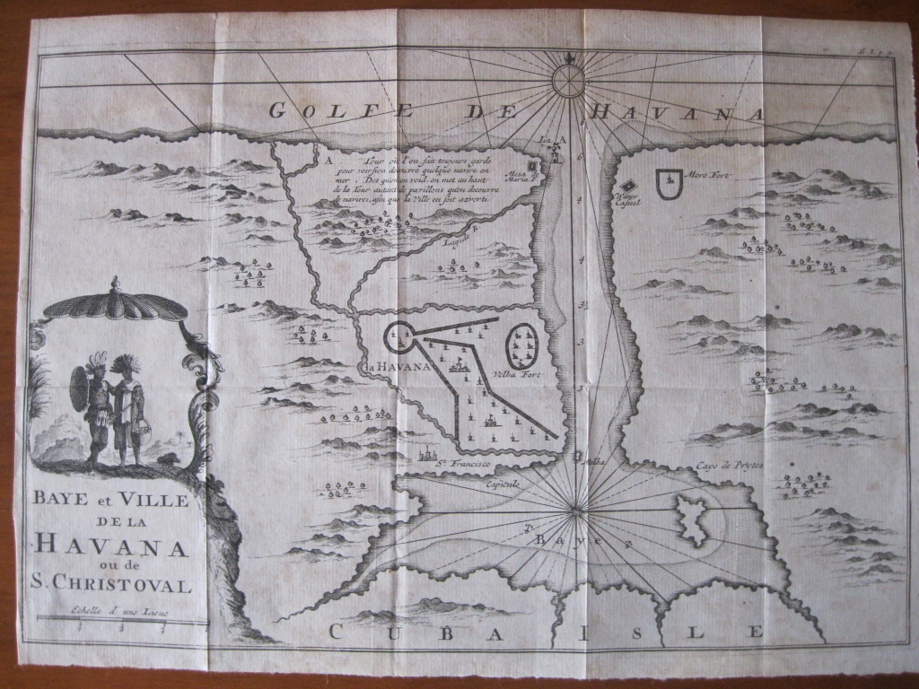 Mapa de la bahía y la ciudad de La Habana (Cuba, América), 1702. Renneville