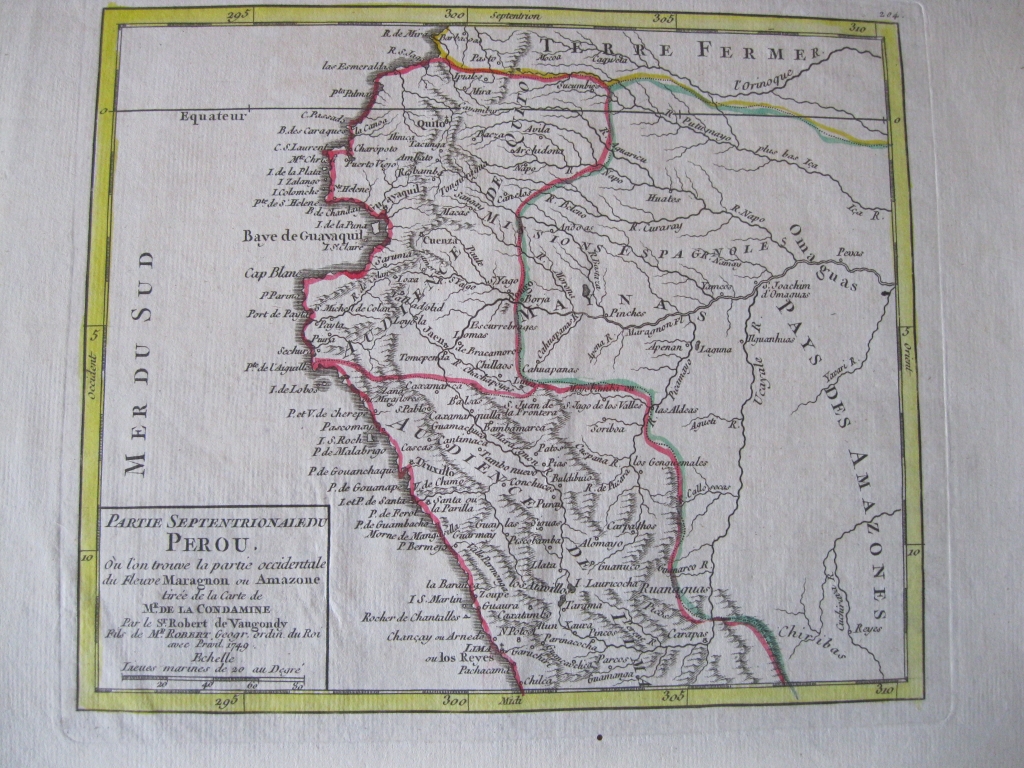 Mapa de Perú (América del sur), 1749. Vaugondy