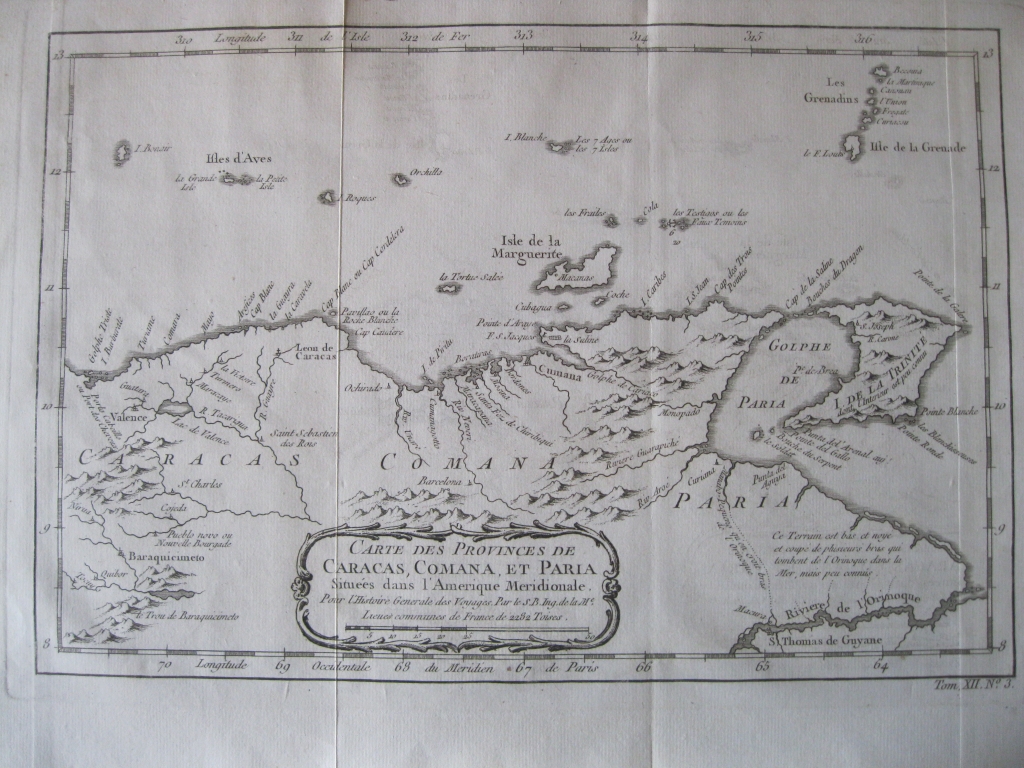 Mapa del norte de Venezuela (Caracas, Isla Margarita...), 1754. Bellin