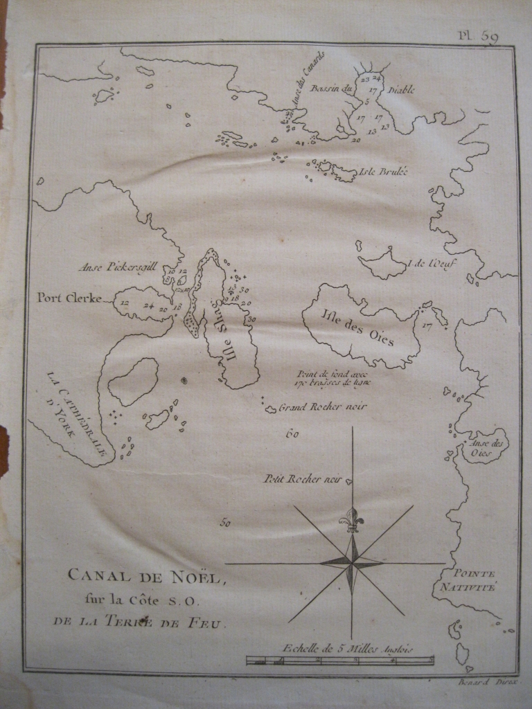 Mapa del Canal de Nöel (Tierra de Fuego, Argentina), 1778. J. Cook