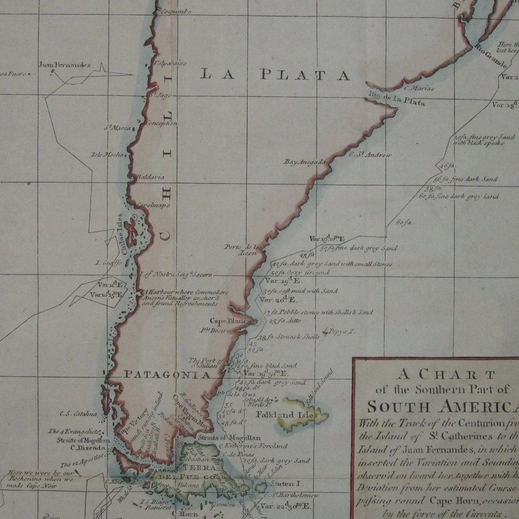 Mapa del sur de Sudamerica de Gibson, 1767