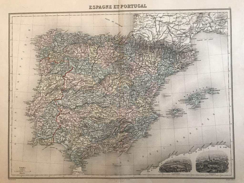 Gran mapa de España y Portugal, hacia 1885. Migeon/Lacoste/Leocq/Biset