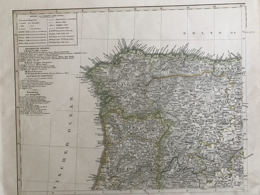 Gran mapa de Galicia, Asturias y Castilla (España) y norte de Portugal, 1856. Stieler/Perthes