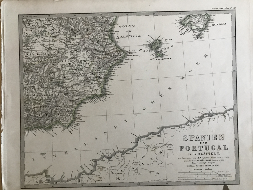 Gran mapa del sureste de España y norte de África, 1862. Stieler/Perhes/Berghaus