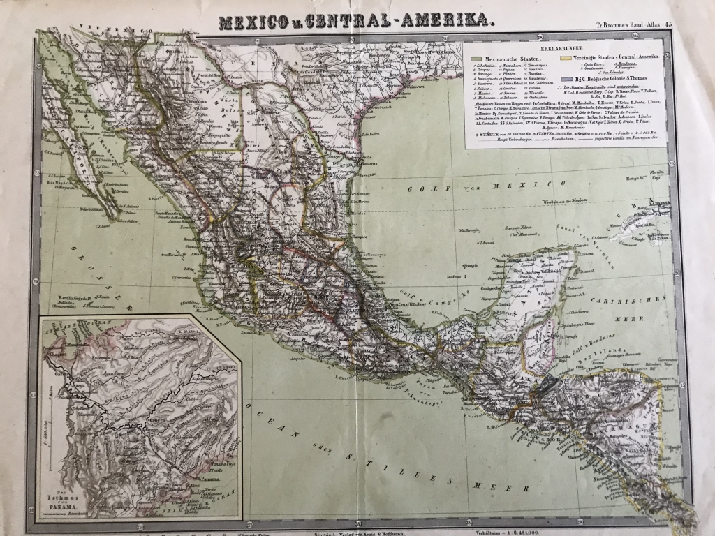 Gran mapa a color de México y América Central, 1850. Bromme/Krais/Hoffman