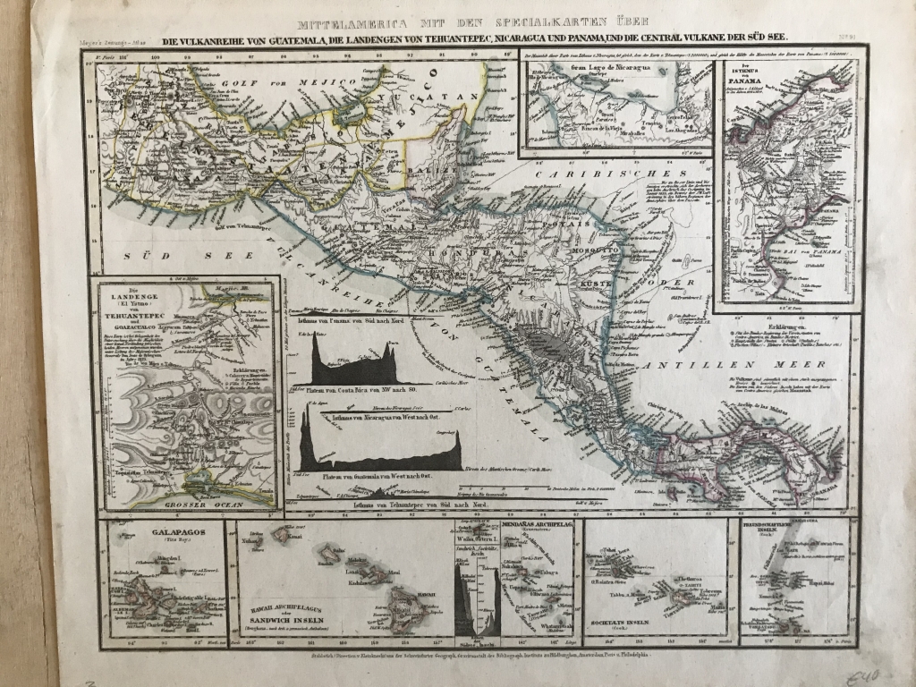 Mapa de volcanes de América Central, hacia 1850. Kleinkneeth y Schweinfunten