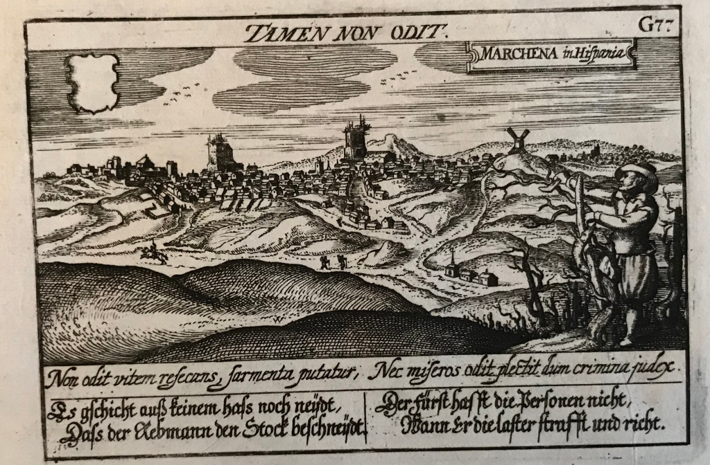 Vista de la ciudad de Marchena en Sevilla (Andalucía, España), hacia 1630. Meisner/Kieser