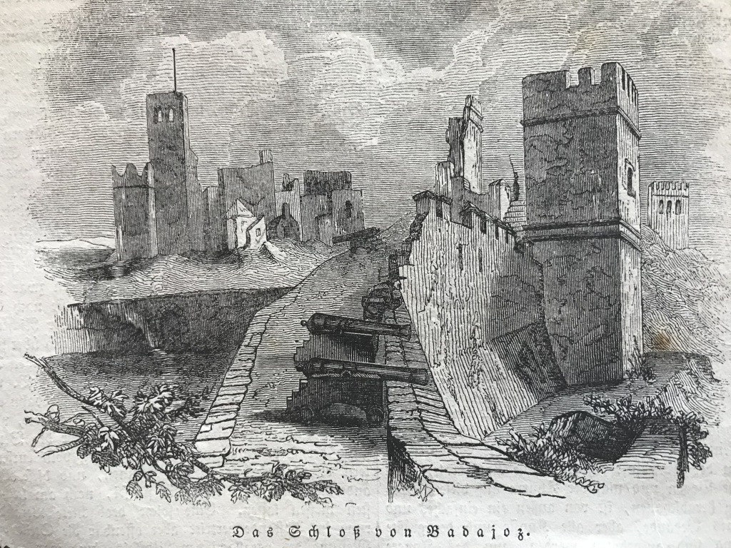 Vista parcial de la Alcazaba de Badajoz (Extremadura, España), 1838. Anónimo