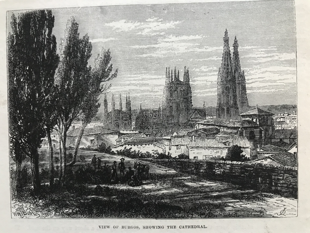 Vista panorámica de la ciudad de Burgos (Castilla, España), circa 1870.