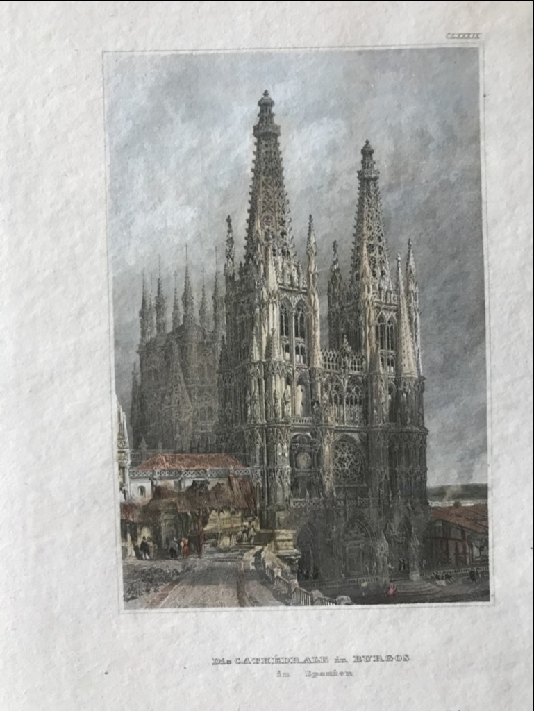 Vista panorámica, a color, de la catedral de Burgos (España), 1859. Inst. Hild.